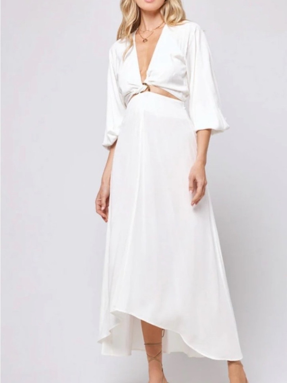 l*space White High-Low Knot Front Colette Maxi Dress